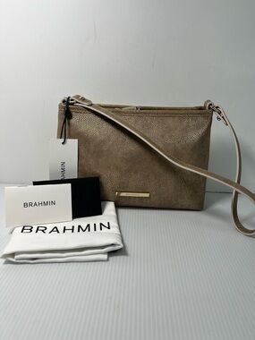 BRAHMIN LORELEI Gold Genuine Reptile All Over Embossed Leather Shoulder Bag